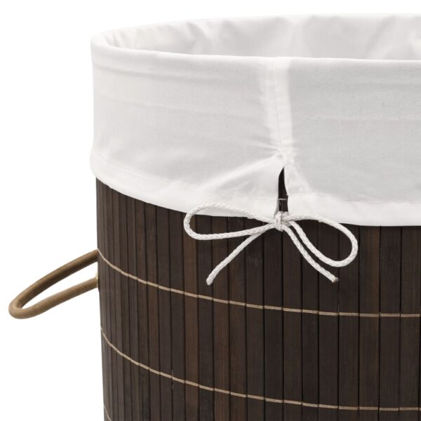 vidaXL Bamboo Laundry Bin Round Dark Brown - Image 6