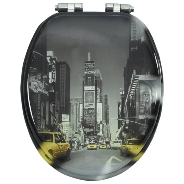 vidaXL WC Toilet Seat with Soft Close Lid MDF New York Design - Image 5