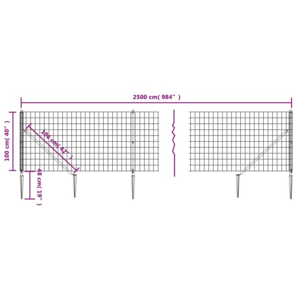vidaXL Wire Mesh Fence with Spike Anchors Green 1x25 m - Image 5