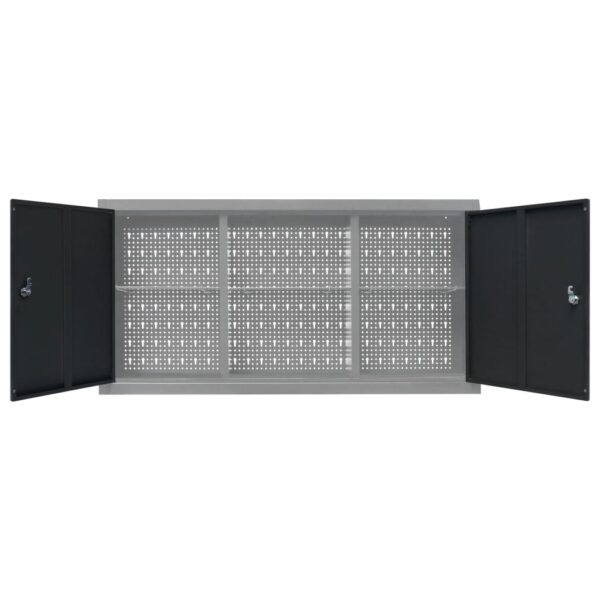 vidaXL Wall Mounted Tool Cabinet Industrial Style Metal Grey and Black - Image 6