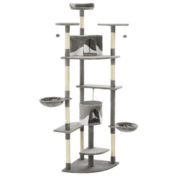 vidaXL Cat Tree with Sisal Scratching Posts 203 cm Grey and White - Image 3