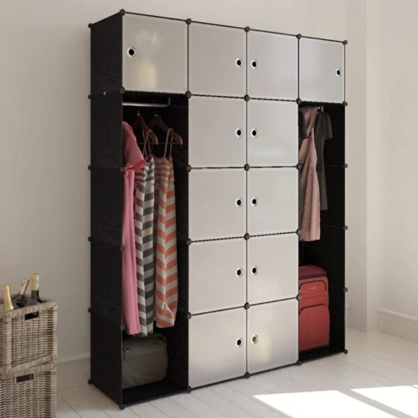 vidaXL Modular Cabinet 14 Compartments Black and White 37x146x180.5 cm - Image 1