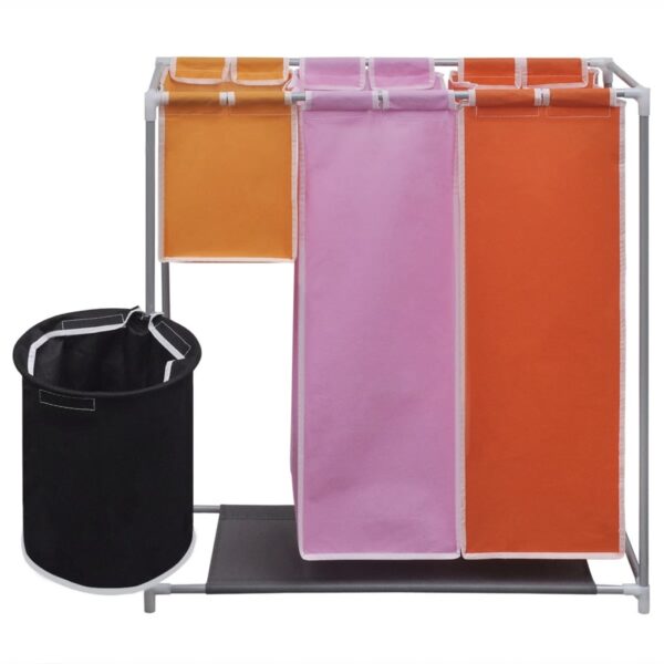 vidaXL 3-Section Laundry Sorter Hamper with a Washing Bin - Image 3
