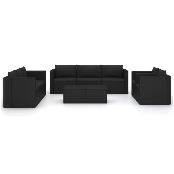 vidaXL 10 Piece Garden Lounge Set with Cushions Poly Rattan Black - Image 3