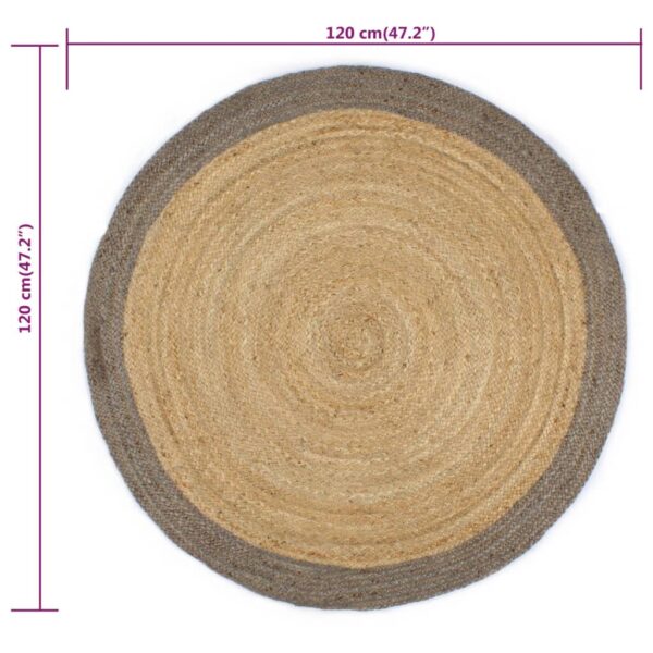 vidaXL Handmade Rug Jute with Grey Border 120 cm - Image 6