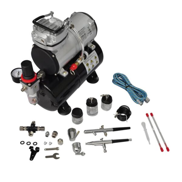 vidaXL Airbrush Compressor Set with 2 Pistols - Image 2