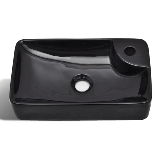 vidaXL Ceramic Bathroom Sink Basin with Faucet Hole Black - Image 3