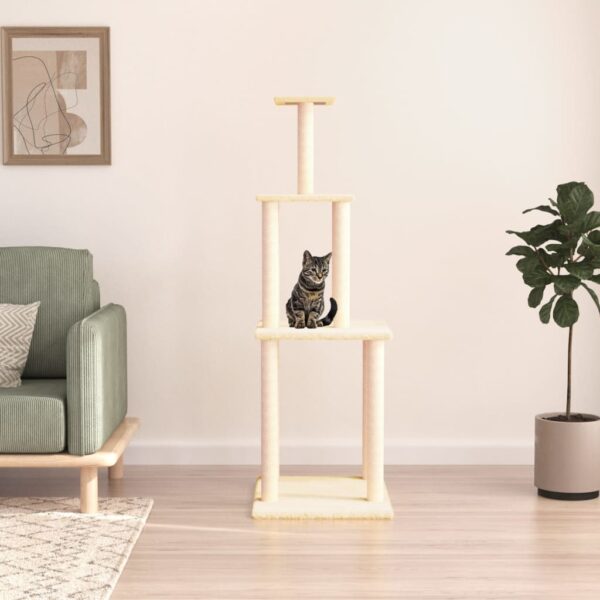 vidaXL Cat Tree with Sisal Scratching Posts Cream 149 cm - Image 1