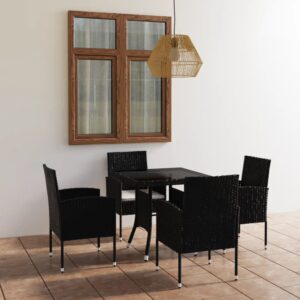 vidaXL 5 Piece Garden Dining Set Poly Rattan Black