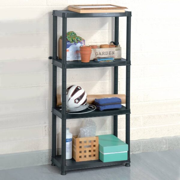 vidaXL Storage Shelf 4-Tier Black 61x30.5x130 cm Plastic - Image 1