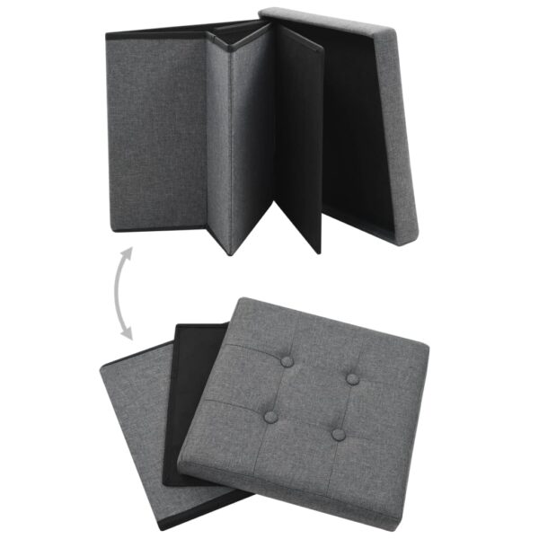 vidaXL Folding Storage Stools 2 pcs Dark Grey Faux Linen - Image 3