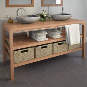 vidaXL Bathroom Vanity Cabinet with 4 Baskets Solid Teak 132x45x75 cm