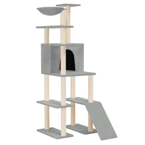 vidaXL Cat Tree with Sisal Scratching Posts Light Grey 166 cm - Image 2