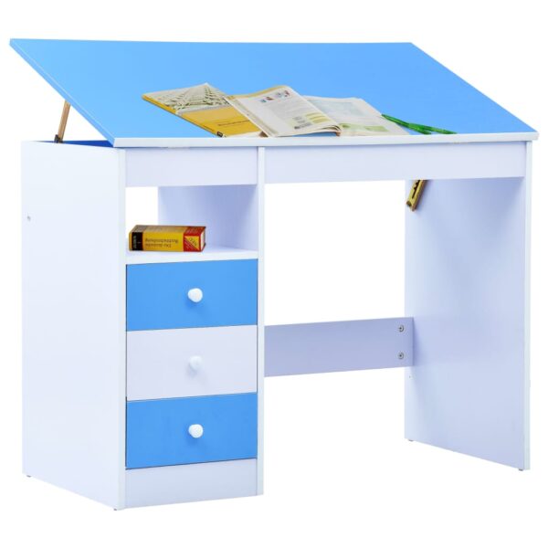 vidaXL Children Drawing Study Desk Tiltable Blue and White - Image 2