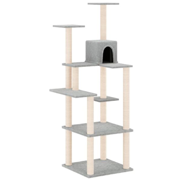 vidaXL Cat Tree with Sisal Scratching Posts Light Grey 153 cm - Image 2