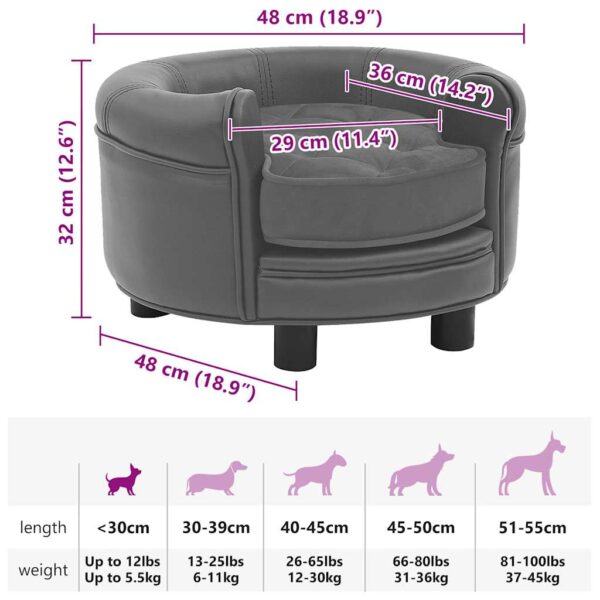 vidaXL Dog Sofa Grey 48x48x32 cm Plush and Faux Leather - Image 9