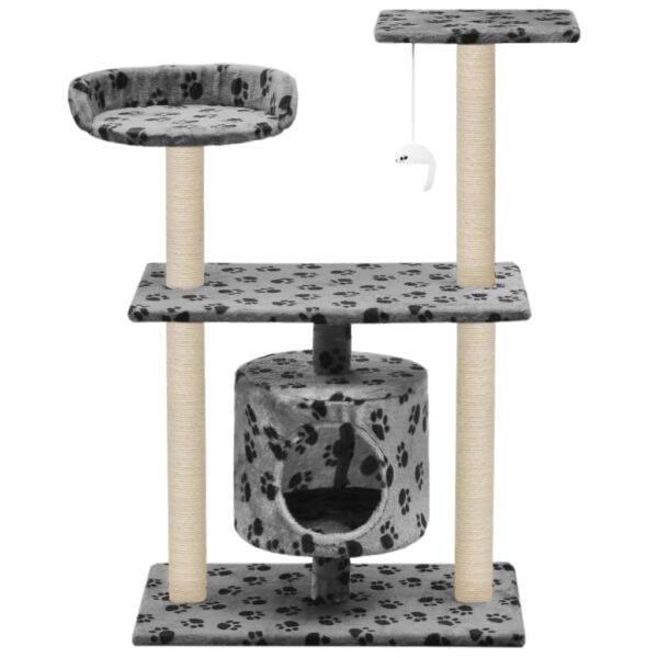 vidaXL Cat Tree with Sisal Scratching Posts 95 cm Grey Paw Prints - Image 3