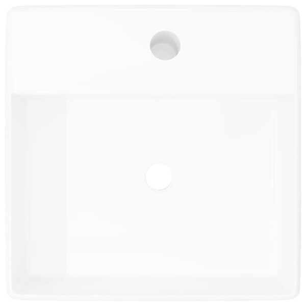 vidaXL Ceramic Basin Square with Overflow and Faucet Hole 41 x 41 cm - Image 3