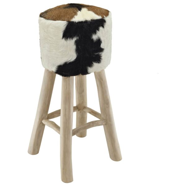 vidaXL Bar Stool Goatskin Leather and Solid Teak Wood - Image 1