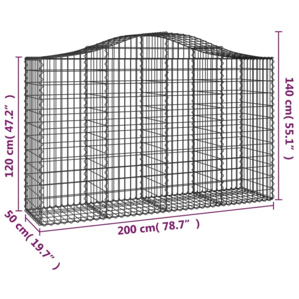 vidaXL Arched Gabion Basket 200x50x120/140 cm Galvanised Iron - Image 5