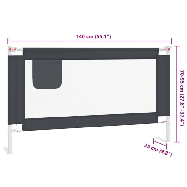 vidaXL Toddler Safety Bed Rail Dark Grey 140x25 cm Fabric - Image 9