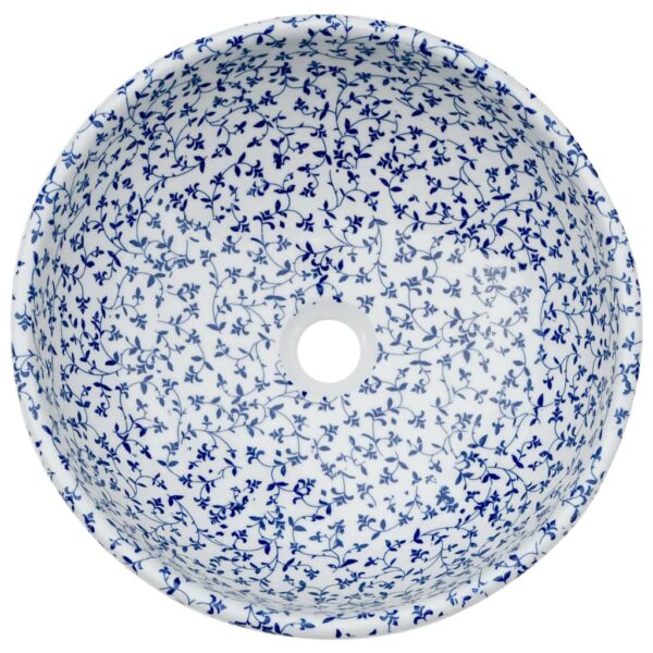 vidaXL Countertop Basin White and Blue Round Φ41x14 cm Ceramic - Image 4