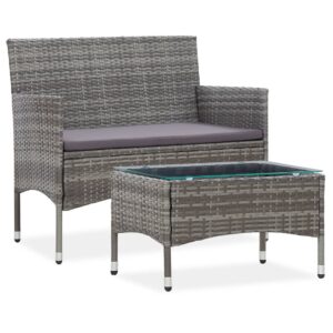 vidaXL 2 Piece Garden Lounge Set with Cushion Poly Rattan Grey
