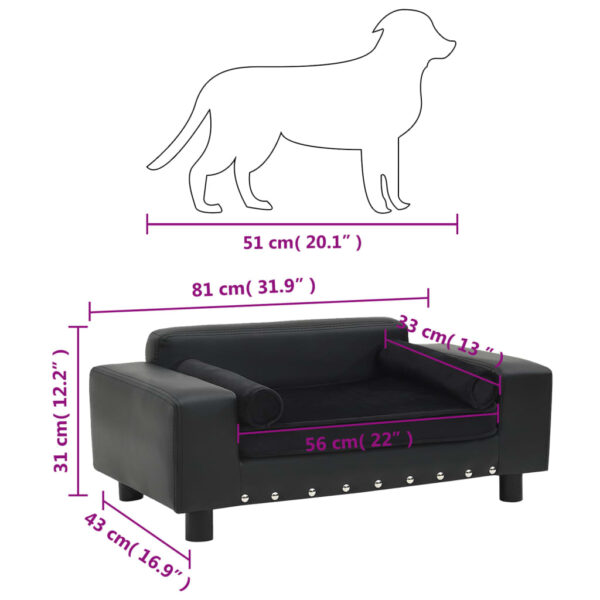 vidaXL Dog Sofa Black 81x43x31 cm Plush and Faux Leather - Image 8