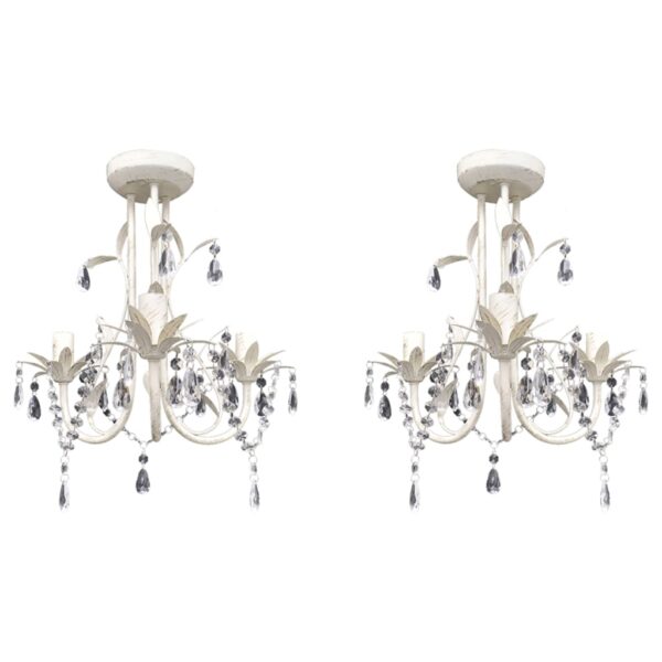 vidaXL Crystal Pendant Ceiling Lamp Chandeliers 2 pcs Elegant White - Image 1