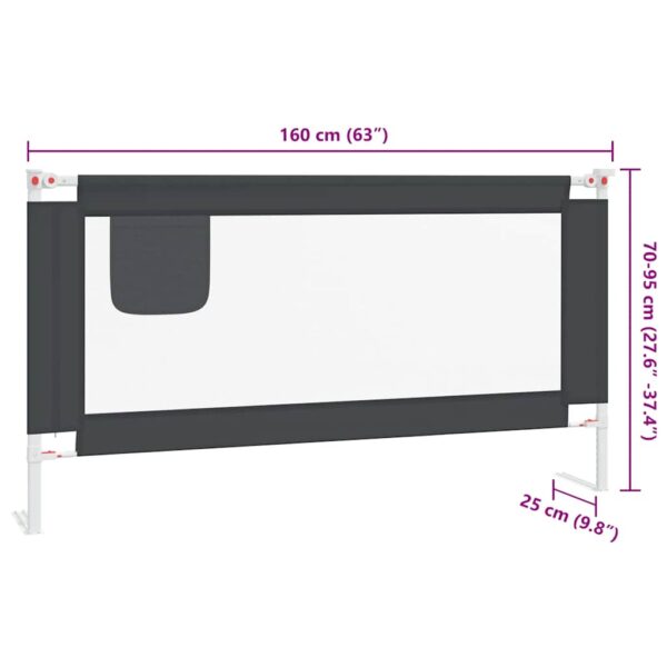vidaXL Toddler Safety Bed Rail Dark Grey 160x25 cm Fabric - Image 9