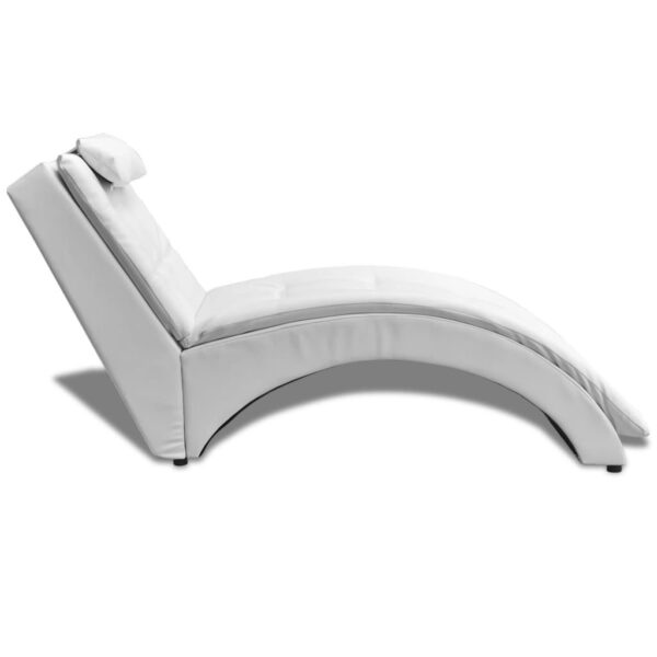 vidaXL Chaise Longue with Pillow White Faux Leather - Image 3