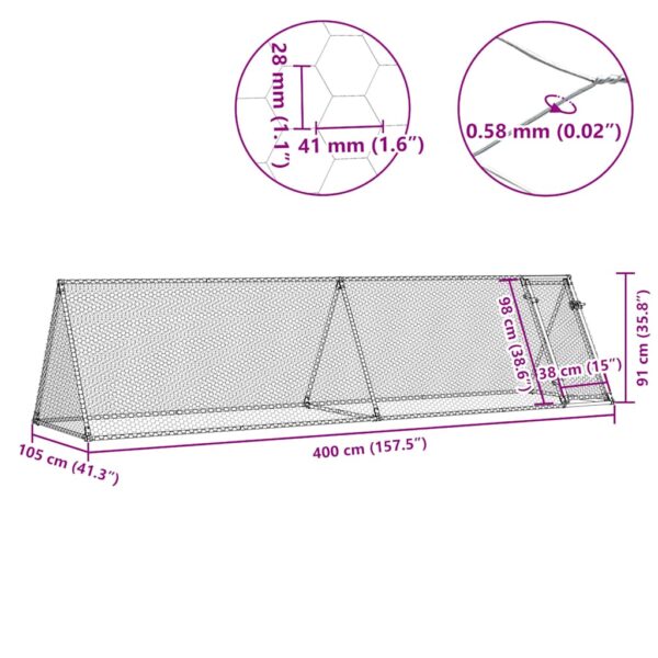 vidaXL Chicken Cage Silver 400x105x91 cm Galvanised Steel - Image 9
