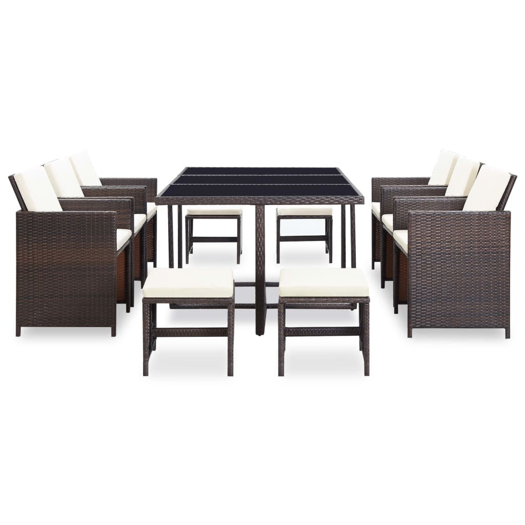 8718475501329_g_en_hd_1 vidaXL 11 Piece Outdoor Dining Set with Cushions Poly Rattan Brown - Image 2