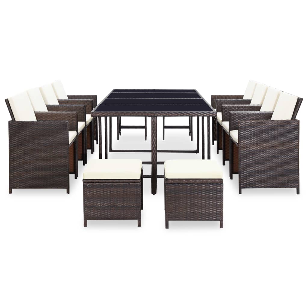 8718475501336_g_en_hd_1 vidaXL 13 Piece Outdoor Dining Set with Cushions Poly Rattan Brown - Image 2