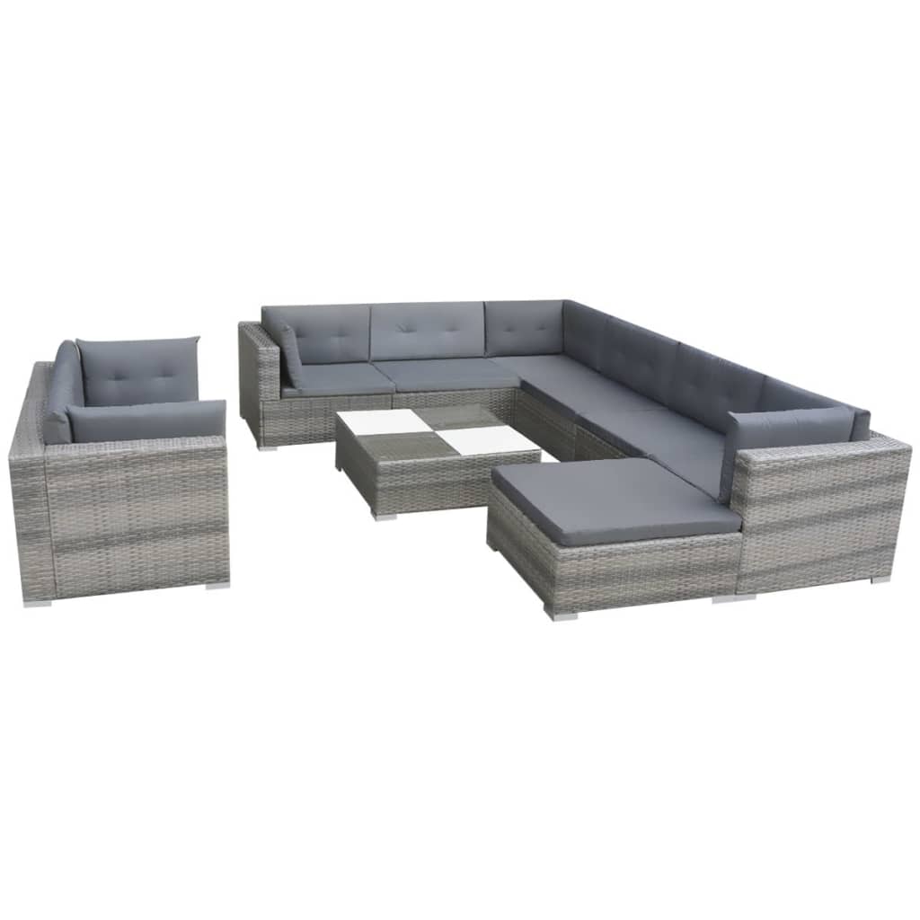 8718475503415_a_en_hd_1 vidaXL 10 Piece Garden Lounge Set with Cushions Poly Rattan Grey - Image 2
