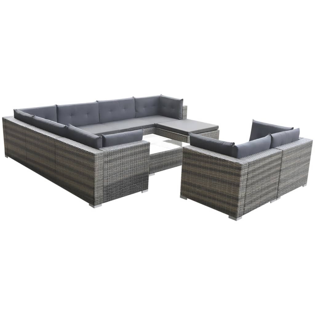 8718475503415_g_en_hd_1 vidaXL 10 Piece Garden Lounge Set with Cushions Poly Rattan Grey - Image 3