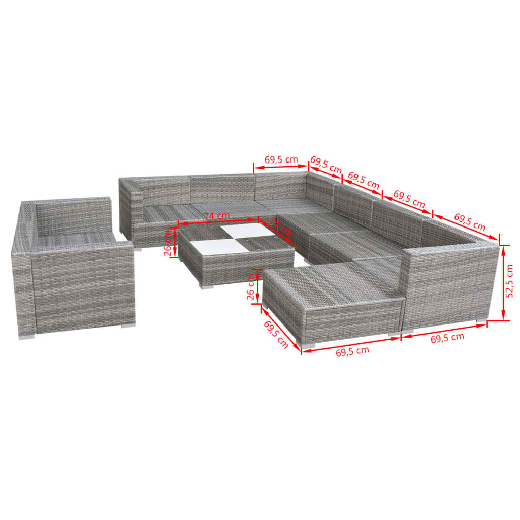 8718475503415_g_en_hd_8 vidaXL 10 Piece Garden Lounge Set with Cushions Poly Rattan Grey - Image 10