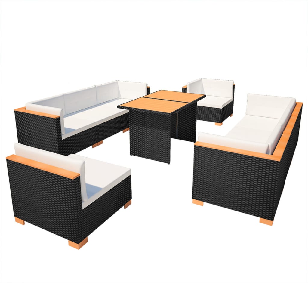 8718475503583_a_en_hd_1 vidaXL 10 Piece Garden Lounge Set with Cushions Poly Rattan Black - Image 2