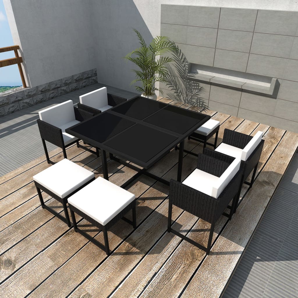 8718475503644_m_en_hd_1 vidaXL 9 Piece Outdoor Dining Set with Cushions Poly Rattan Black - Image 1