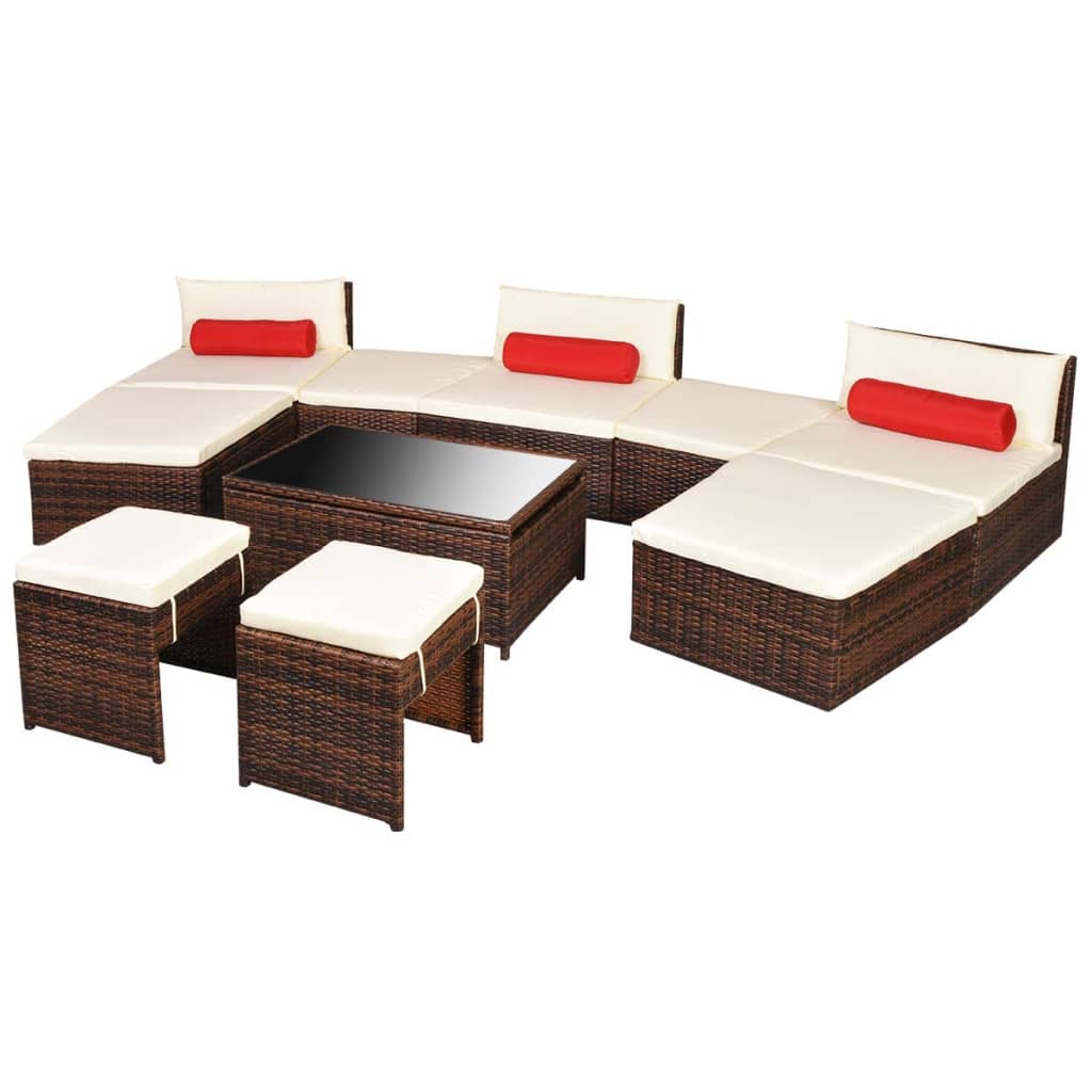 8718475504450_a_en_hd_1 vidaXL 10 Piece Garden Lounge Set with Cushions Poly Rattan Brown - Image 2