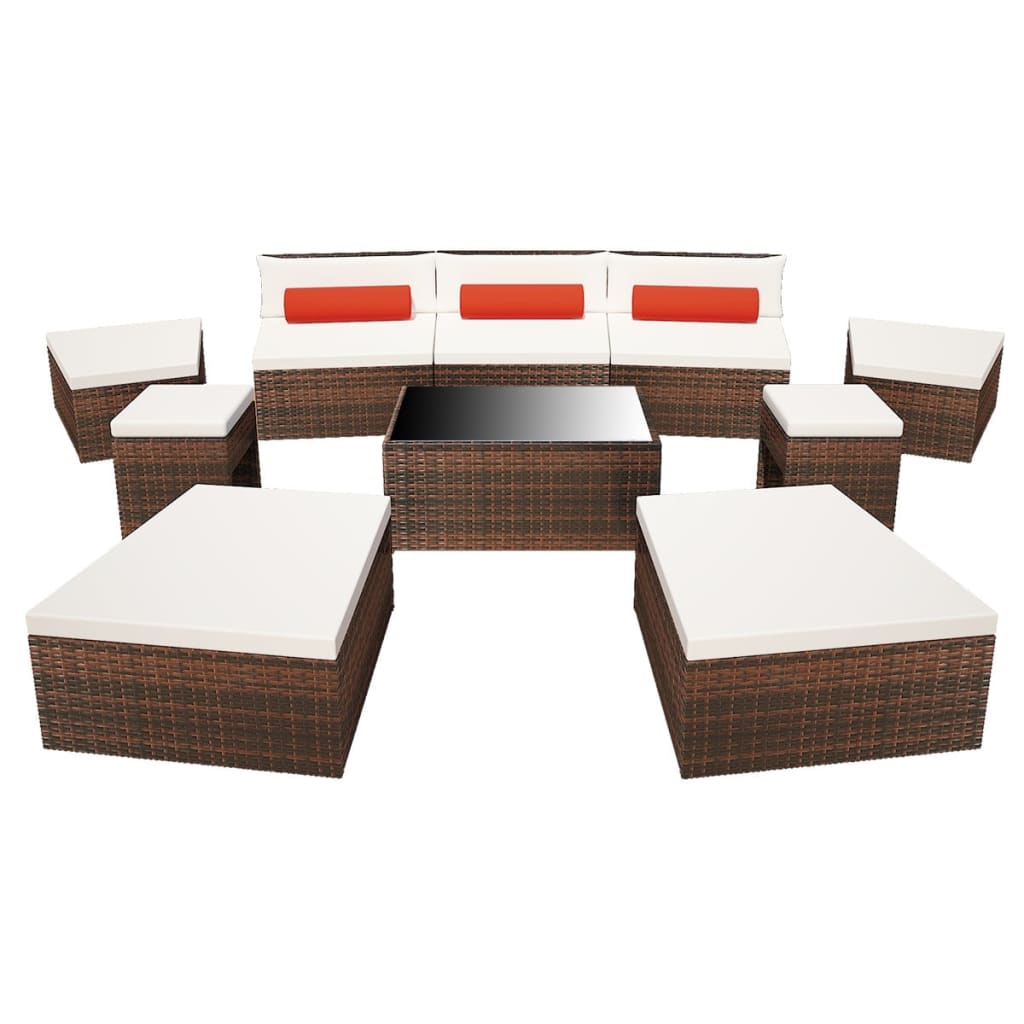 8718475504450_g_en_hd_3 vidaXL 10 Piece Garden Lounge Set with Cushions Poly Rattan Brown - Image 5