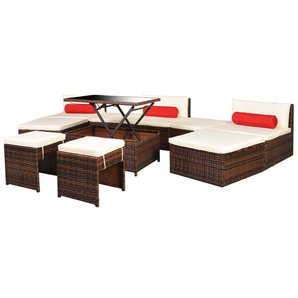 8718475504450_g_en_hd_4 vidaXL 10 Piece Garden Lounge Set with Cushions Poly Rattan Brown - Image 6