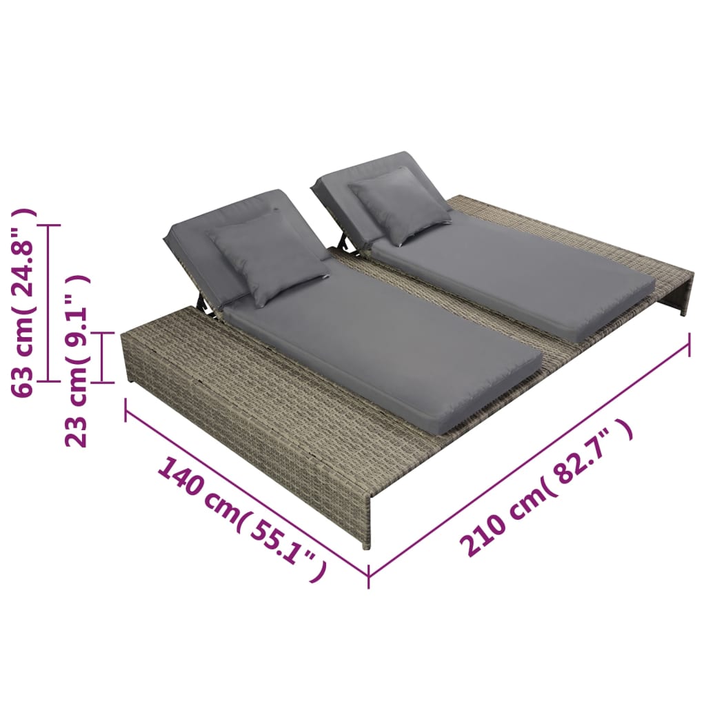 8718475504788_g_en_hd_4 vidaXL Double Sun Lounger with Cushion Poly Rattan Grey - Image 5