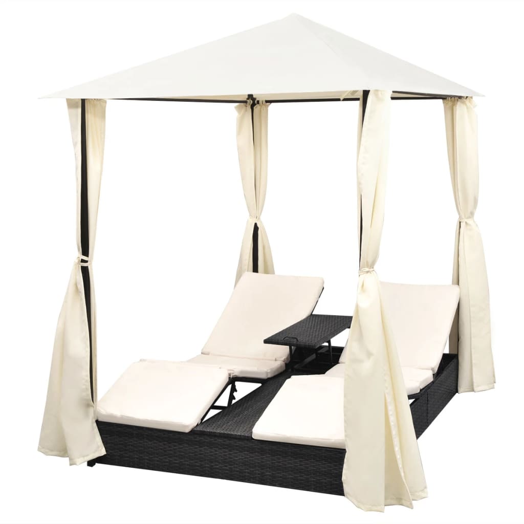 8718475504818_a_en_hd_1 vidaXL Double Sun Lounger with Curtains Poly Rattan Black - Image 2