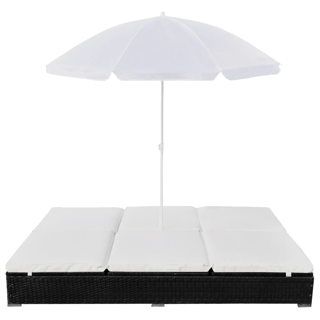 8718475505402_g_en_hd_1 vidaXL Outdoor Lounge Bed with Umbrella Poly Rattan Black - Image 2
