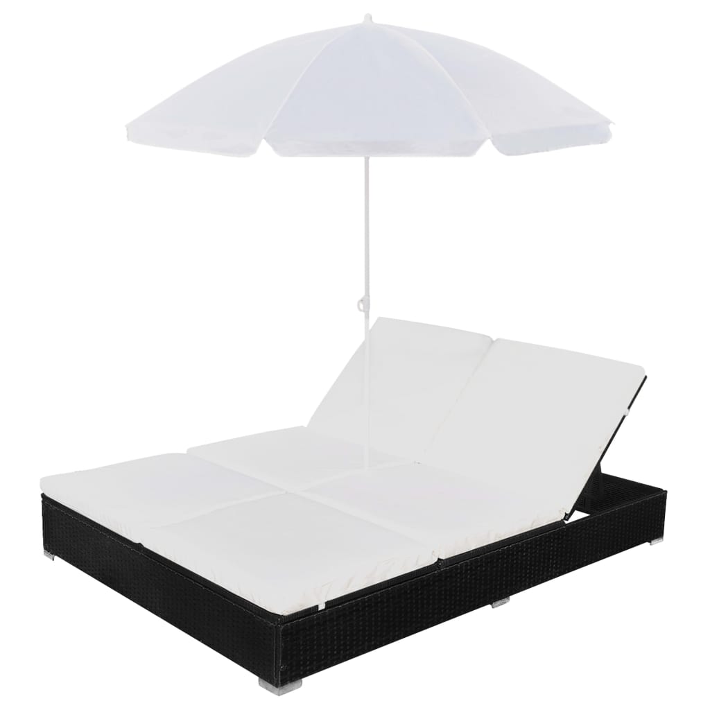 8718475505402_g_en_hd_2 vidaXL Outdoor Lounge Bed with Umbrella Poly Rattan Black - Image 3