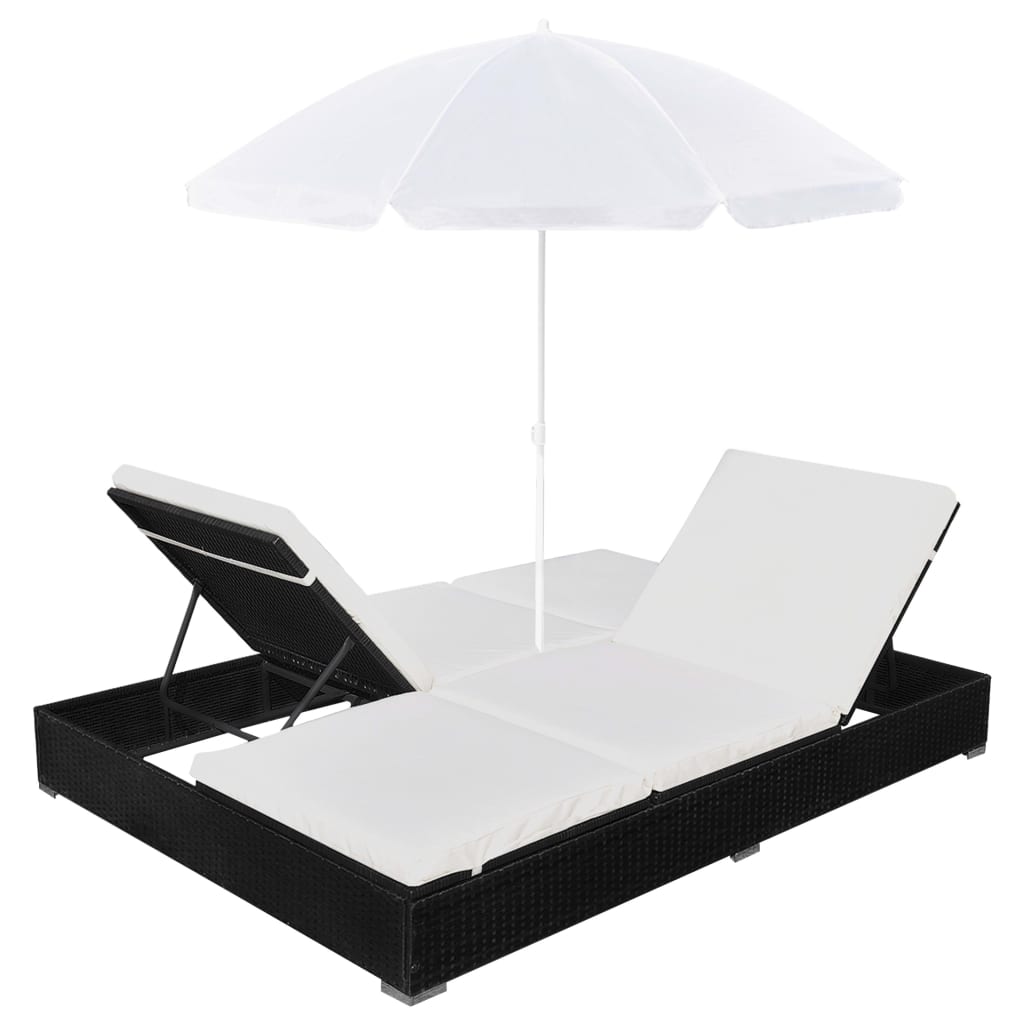 8718475505402_g_en_hd_4 vidaXL Outdoor Lounge Bed with Umbrella Poly Rattan Black - Image 5