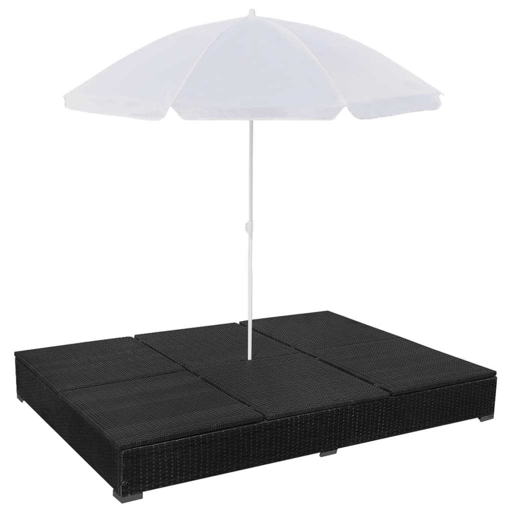 8718475505402_g_en_hd_5 vidaXL Outdoor Lounge Bed with Umbrella Poly Rattan Black - Image 6