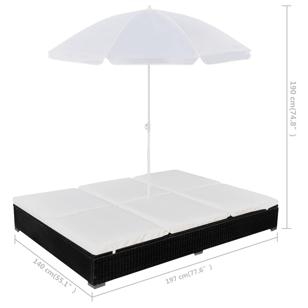8718475505402_g_en_hd_7 vidaXL Outdoor Lounge Bed with Umbrella Poly Rattan Black - Image 8