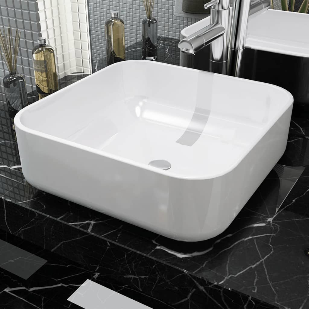 8718475519584_m_en_hd_1 vidaXL Basin Square Ceramic White 39x39x13.5 cm - Image 1